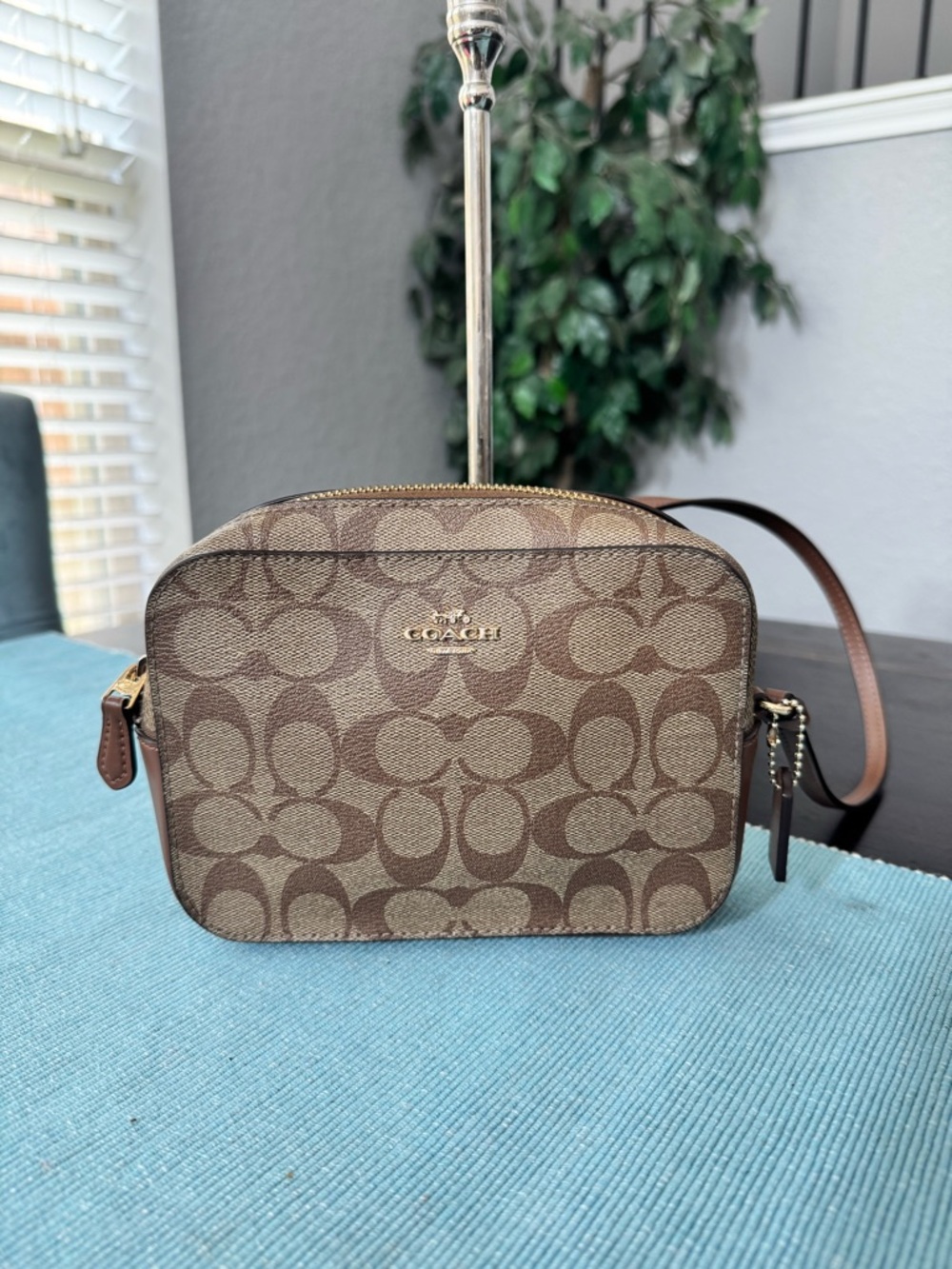 Coach Brown Signature Camera Crossbody Bag